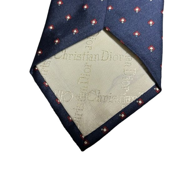 Vintage Christian Dior Blue Geometric  Mens Neck Tie Designer USA All Silk - Picture 5 of 11